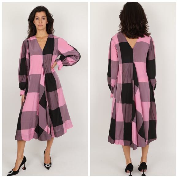 Ganni Check Midi Dress in Moonlite Mauve size 4 - Picture 15 of 15